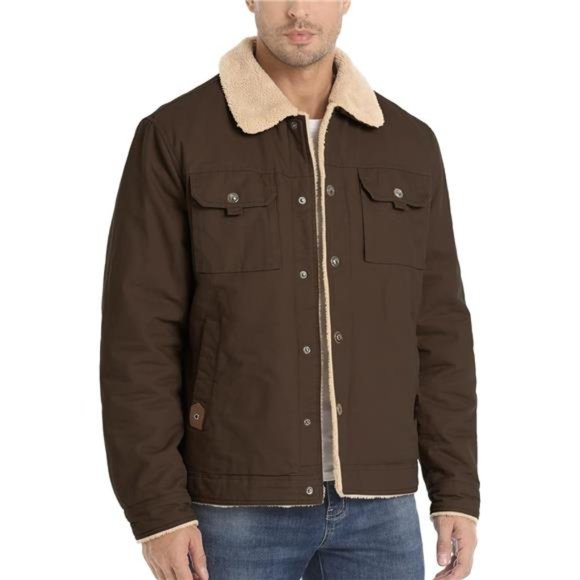 Men's Sherpa Trucker Jacket Fleece Lined Jacket Turn-Down Collar Cargo Jacket